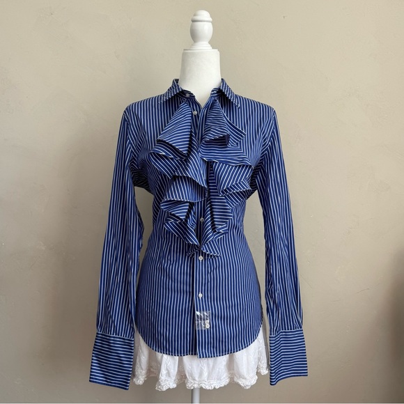 Ralph Lauren Tops - Chic Ralph Lauren Blue Striped Button Down Shirt Preppy NWT 100% Cotton